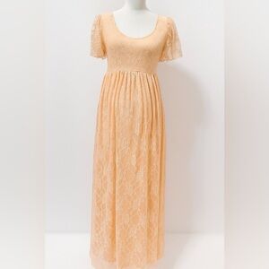 Peach Lace Maternity Maxi Dress